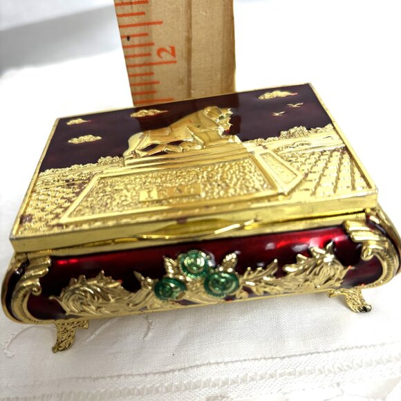Jewelry Trinket Box Iraq Lion of Babylon gold tone faux jewels VTG - Picture 11 of 13